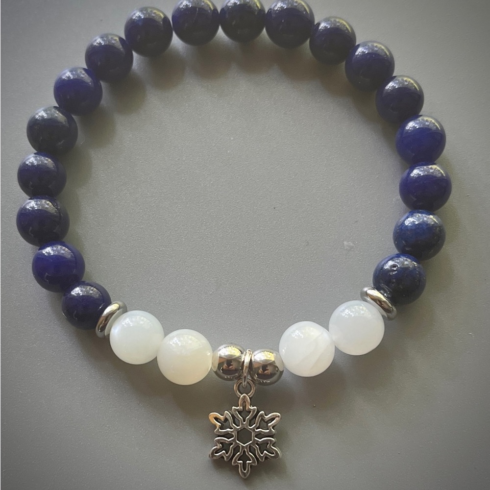 Blue Lapis and White Moonstone Handcrafted Bead Bracelet